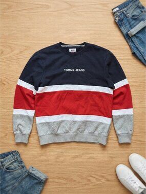 Tommy Jeans Men's Multicolor Crewneck Logo Sweatshirt Pullover Sz XL EUC